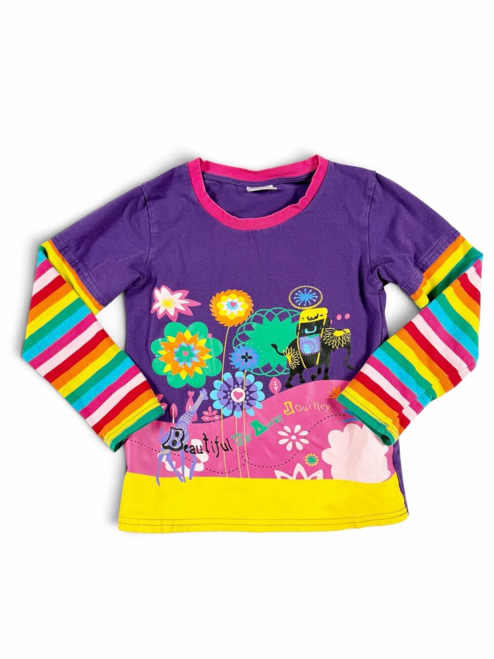 VIKITA Girls Colorful Floral Striped Long Sleeve Graphic Shirt 6-7